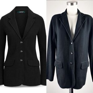 Lauren Ralph Lauren - Black Sweater Knit Blazer - Size XL Preppy Outdoor Buttons